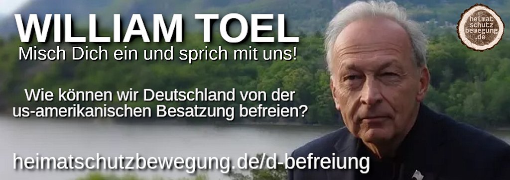William Toel engagiert sich seit Jahren u.a. für die folgenden Themen: In Deutschland liegt die Zukunft | Das Streben nach Wahrheit | Deutschlands Zukunft liegt nicht in den EU-Krisen Deutschland: Eine Kraft zum Guten | Weiterführendeführende Informationen findest Du unter: www.williamtoel.de