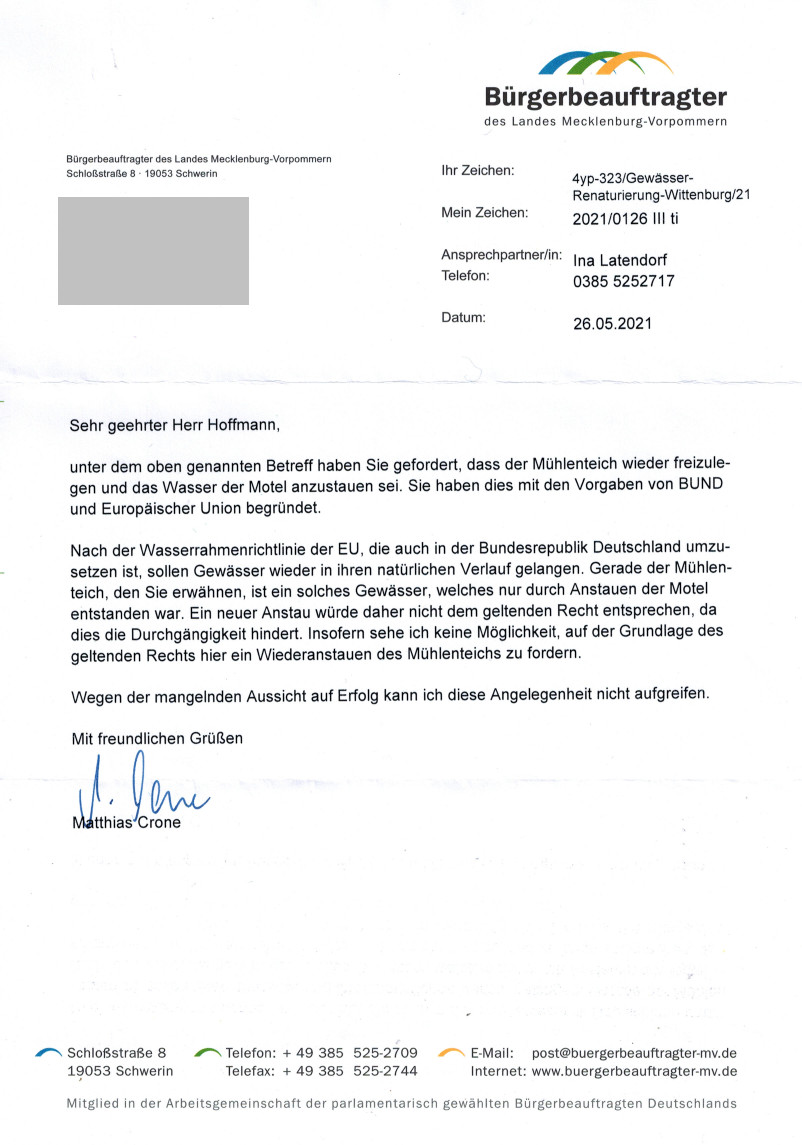 Renaturierung Muehlenteich Motel Wittenburg Hoffmann staatenlos heimatschutzbewegung